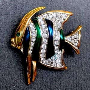 Vintage Angel Fish Brooch with Rhinestones